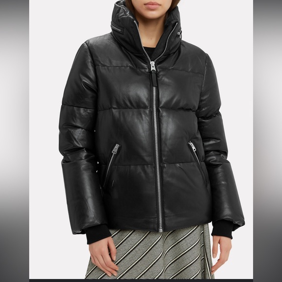 JUNE Leather goose Down puffer Coat